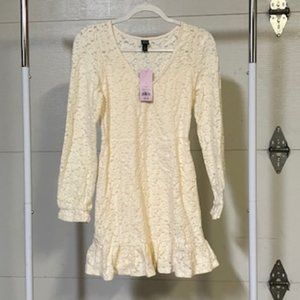 Wild Fable Women's Cream Long Sleeve V-Neck Mini Dress XS NWT